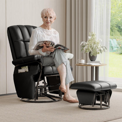 JIASTING 360° Swivel Recliner Chair with Ottoman & Double Side Pockets, Nursing Glider Rocking Recliner Chair, Gliding Chairs for Nursery, Living Room, Bedroom, Office (Gray)