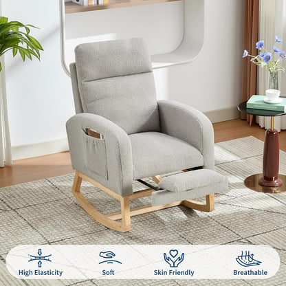 Garvee Teddy Fleece Nursery Rocking Chair,Upholstered Glider with 26" High Backrest, Padded Seat,Modern 300 Lbs Weight Capacity Accent Recliner for Living Room, Bedroom, Reading