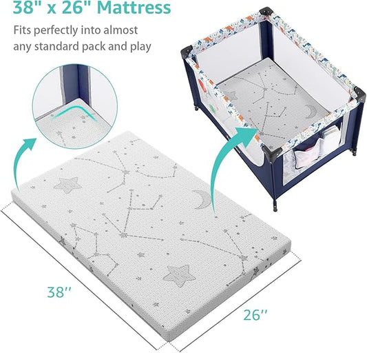 YENING Breathable Pack and Play Mattress Pad 38x26 Waterproof Baby Mattress for Pack N Play Matress Topper Waterproof 2 Pack