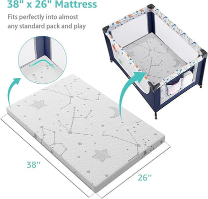 YENING Pack and Play Mattress Topper Baby Pack N Play Mattresses for Playpen and Playard with Washable Cover 38"x26"x1", 1 Pack Firm Foam