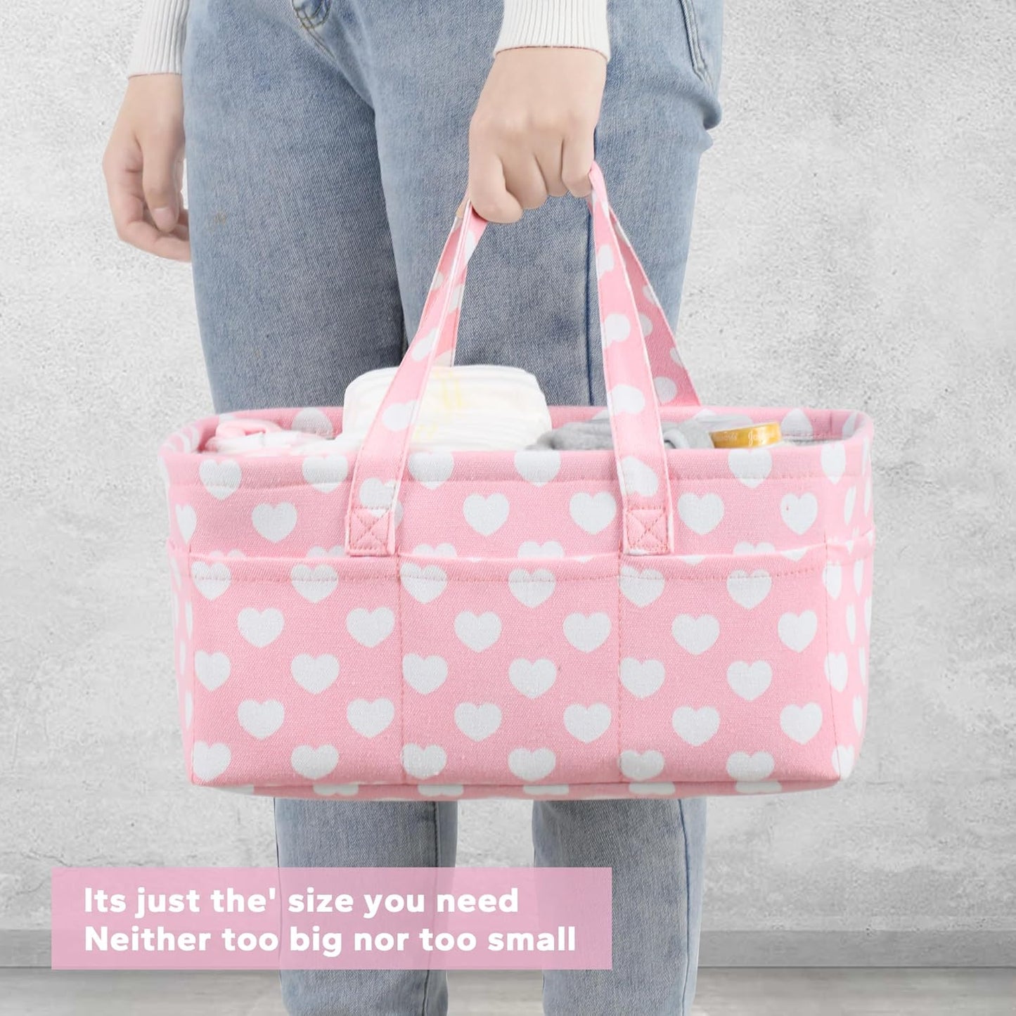 Pink Diaper Caddy Organizer for Baby Girl-Large Portable Diaper Caddy Basket for Changing Table-Diaper Organizer Caddy-Car Travel Tote Bag-Newborn Registry Baby Shower Basket for Diapers & Wipes