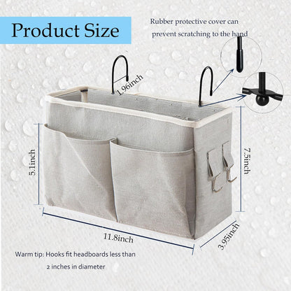 Bedside Caddy Organizer/Bedside Hanging Storage Bag Multi-Function Caddy for Bunk bed Hospital Beds Dorm Bed Rails, Holders Books Glasses Phones Magazine(White)