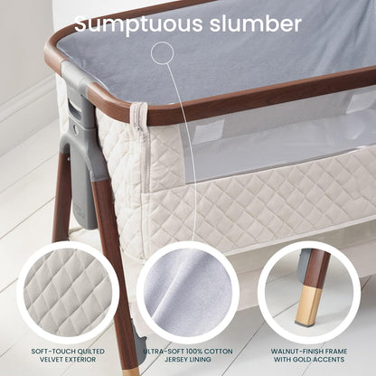 Tutti Bambini CoZee® 2-in-1 Baby Bassinet & Bedside Sleeper - Fast-Folding Bedside Bassinet, Baby Crib with 6 Mattress Heights & Breathable Mesh Window, Mattress Included, 0-6 Months (Oak & Charcoal)