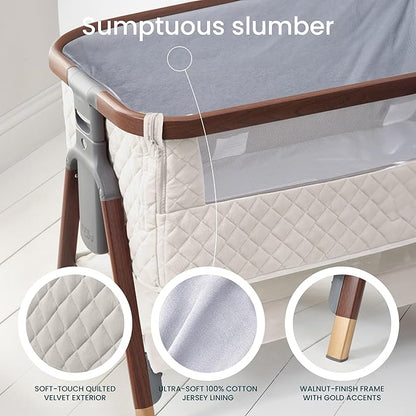 Tutti Bambini CoZee® Luxe Bedside Bassinet & Sleeper - Baby Bassinets Bedside Sleeper, Portable Crib & Adjustable Crib for Newborns, Travel Case, Must-Have Baby Essentials, 0-6 Months (Walnut/Cream)