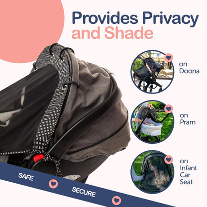 Stroller Sun Shade Extender – Universal Clip-On Baby Stroller Sun Shade Cover, UV Protection, Breathable See-Through Mesh, Adjustable Fit, Large Black