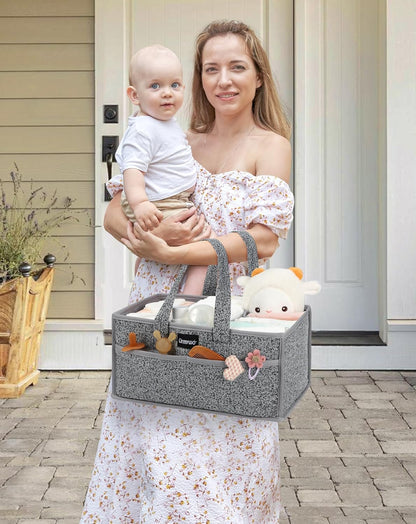 URMYWO Diaper Caddy Organizer - Portable Baby Diaper Caddy with Handle, Large Nursery Organizer Storage Basket for Newborn Essentials, Baby Registry Must Have Shower Gift for Home and Car Travel