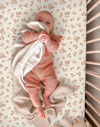 Muslin Bedside Bassinet Sheets 2 Pack, 33x20 Fitted Ultra Soft & Breathable Bedside Sleeper Sheets, Ideal for Baby Girl and Boy, Perfect for Newborns (Hopping Bunnies & Beige)