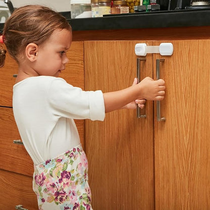 Child Safety Strap Locks (6 Pack) Baby Locks for Cabinets and Drawers, Toilet, Fridge & More. 3M Adhesive Pads. Easy Installation, No Drilling Required, White/Gray