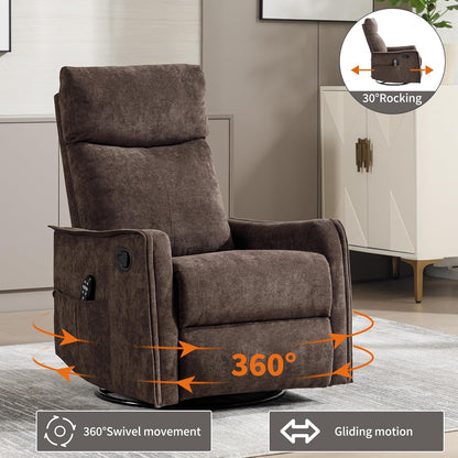 Swivel Rocker Recliner Chair for Adults, Nursery Rocking Chair with Heat and Massage, Glider Reclining Chair for Small Space Living Room Bedroom, Faux Leather Black