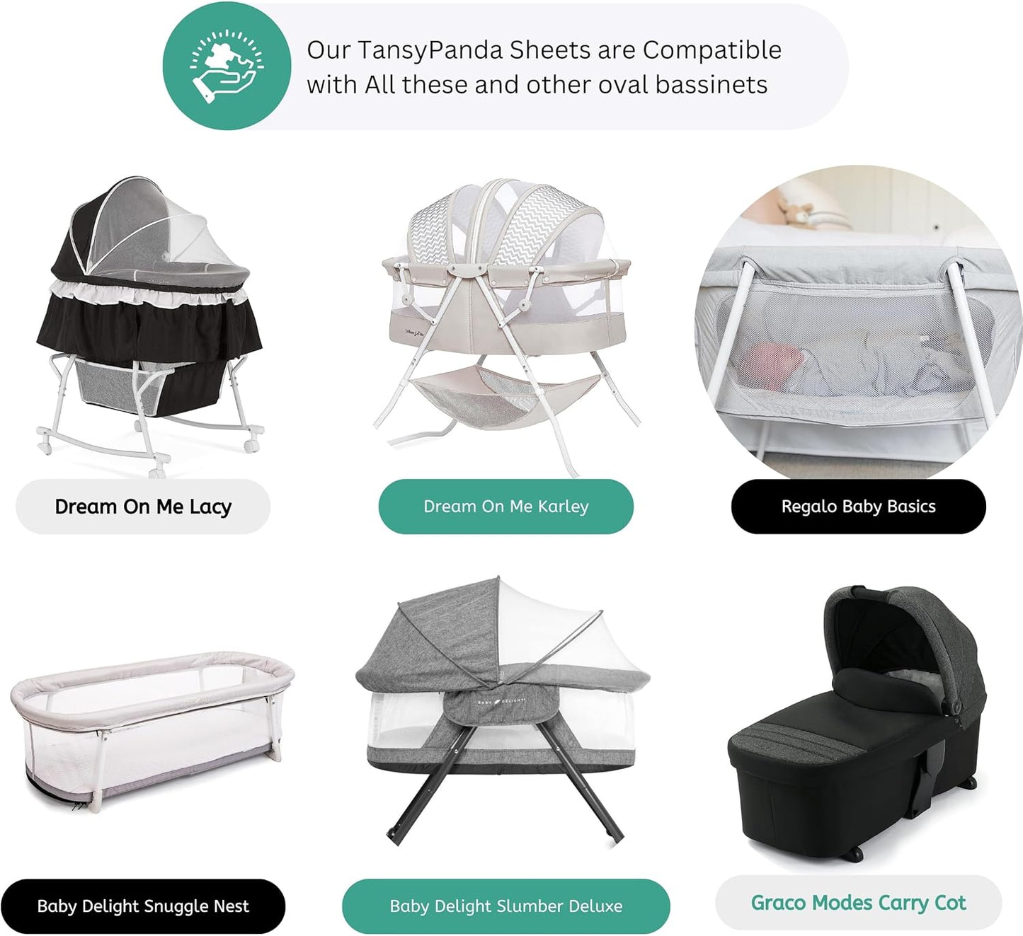 Bassinet Sheets for Papablic, CoZee, Cowiewie, Ezebaby, Nawahev Baby Bassinet Bedside Sleeper by TansyPanda, 3PC, 33x20, Ultra Soft, Breathable Snug Fit, Unisex Boys Girls, Gray White (Space Rockets)