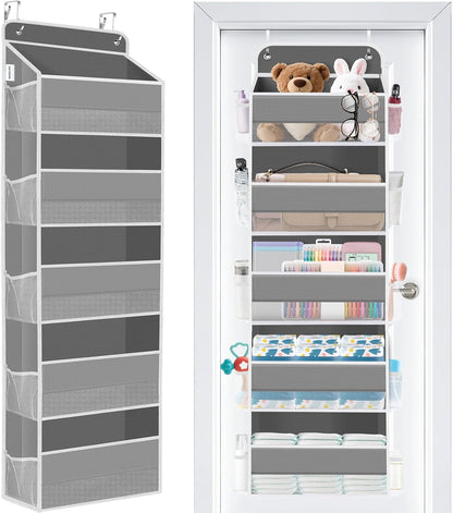 WISELIFE Over The Door Organizer Storage 4 Shelves Large Capacity Hanging Bedroom Storage Solution with 6 Side Pockets for Dorm Bathroom Pantry Nursery and Baby Essentials Holds up to 40 Lbs (Black)