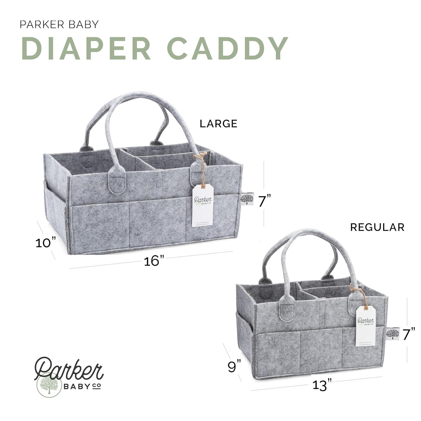 Parker Baby Diaper Caddy - Nursery Storage Bin and Car Organizer for Diapers and Baby Wipes - White, Large