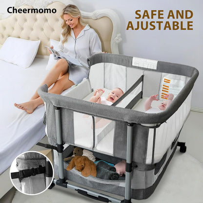Twin Bassinet for 2 Babies, Double Bassinet for Twins, Baby Bassinet with Wheels, Full-Mesh Sides, 5-Height Adjustable, Portable and Stable Baby Crib for Newborns (Basic Grey)