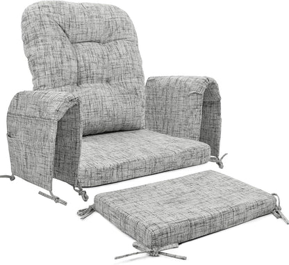 SINOSSO Glider Rocker Cushion Set (5 Pcs), Soft Blended Fabric High-Density Support Foam Seat Cushions with Ties, Fits Rocking Chair/Nursery Glider & Ottoman, Black-Gray