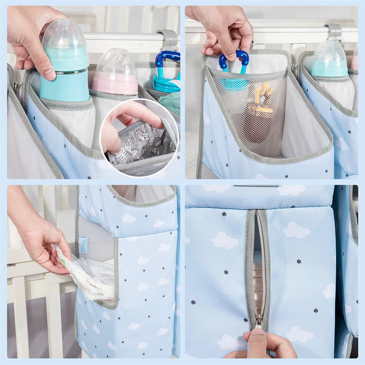Orzbow 3-in-1 Hanging Diaper Caddy Organizer for Changing Table, Nursery Organization and Diaper Stacker for Crib Wall, Removable Diaper Organizer for Baby Girl Essentials, Pink