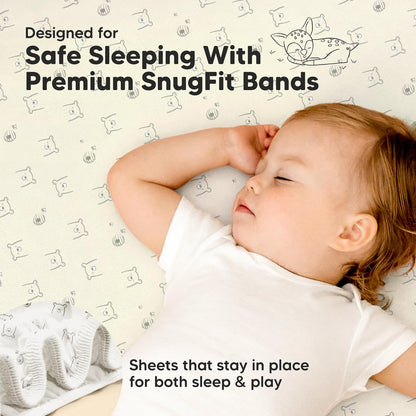 2-Pack Waterproof Pack and Play Sheets, Mini Crib Sheets Fitted for Boy, Girl - 38 x 26 Viscose from Bamboo Pack N Play Mattress Sheets for Graco, Toddler Playard Baby Crib Sheets Neutral (Blue Flax) - Colors A