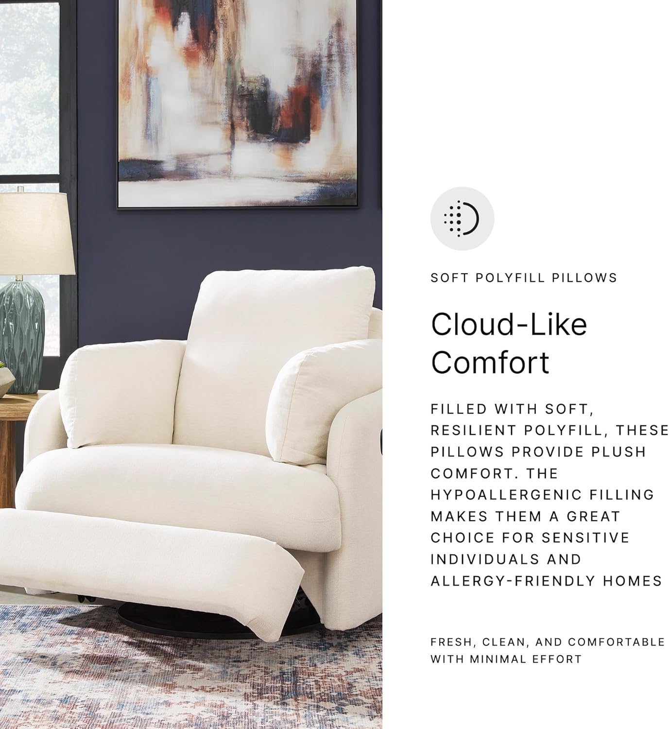 Signature Design by Ashley Modmax Coastal Press-Back Swivel Glider Rocker Recliner with Machine Washable Cover, Hidden Storage Compartments and 2 Bolster Pillows, Beige - Colors B