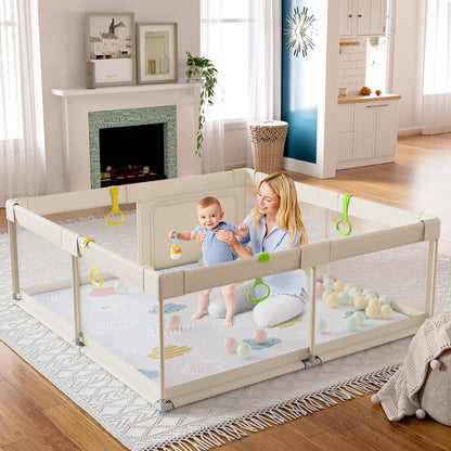 Fodoss Baby Playpen 50×50in, Small Play Pen for Babies and Toddlers, Playpen for Apartment, Play Yard, Activity Fence, Baby Playard with All-Side Mesh, Pull Rings