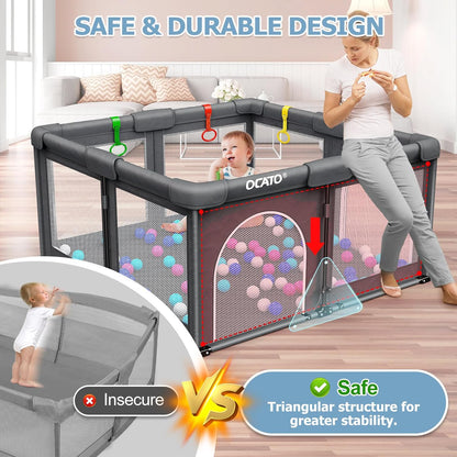 OCATO Baby Playpen Play Pen: Foldable Playpen for Babies and Toddlers Playard for Indoor Outdoor Activity Center Game Fence Safety Area Toddler Play Pen for Babies 6-12 Months Baby Gifts (50" × 50")