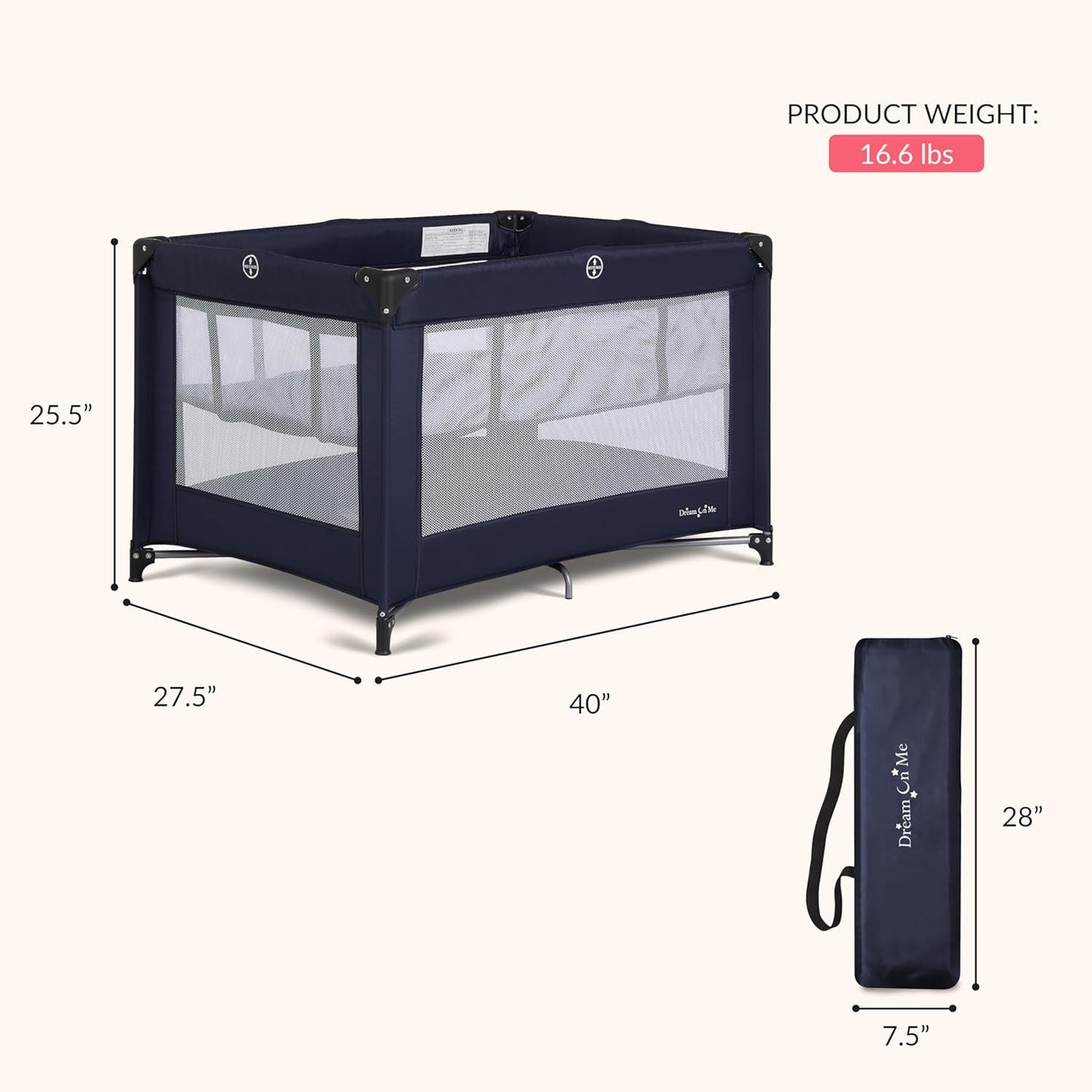 Dream On Me Zazzy Portable Playard with Bassinet in Black, Lightweight Packable and Easy Setup Baby Playard with Mattress and Travel Bag