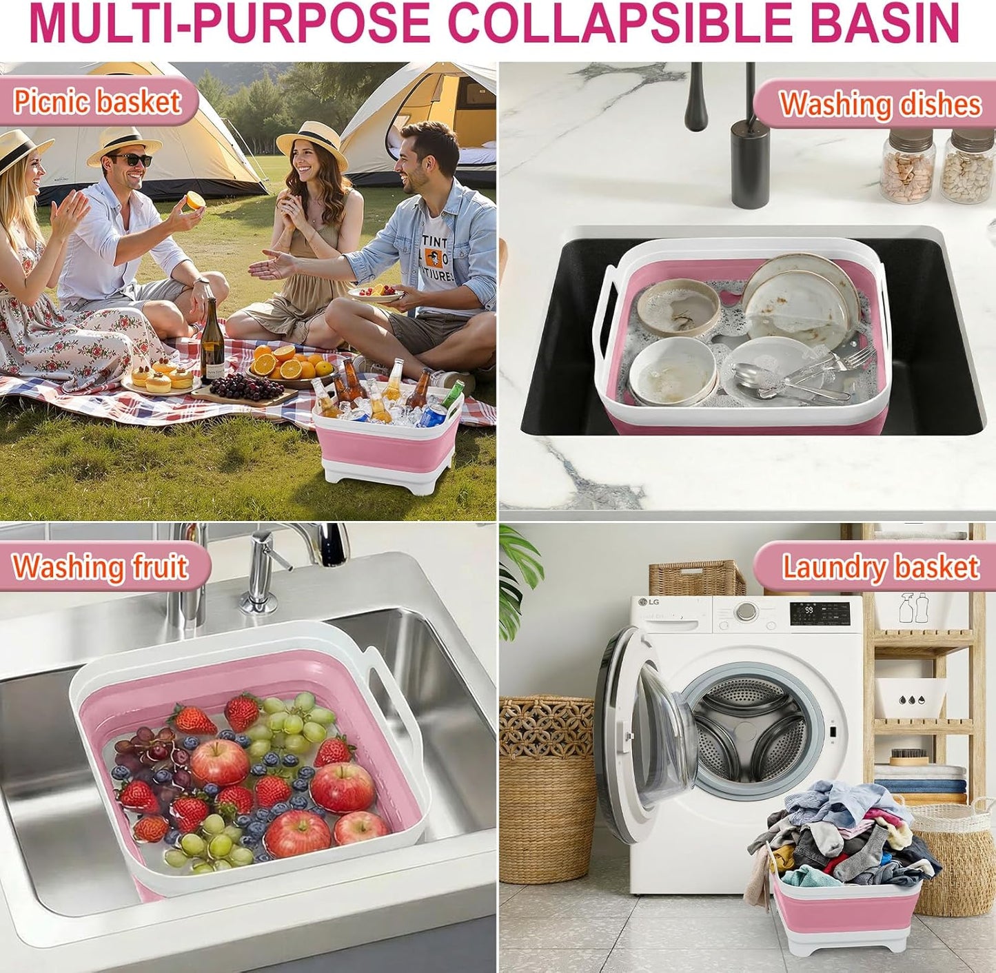Yecuip Collapsible Wash Basin for Baby Bottles with Drying Rack – 2.4 Gallon Foldable Dish Tub with Handles, Portable RV Camping Sink & Space-Saving Wash Bin with Lid for Kitchen, Travel & Outdoor