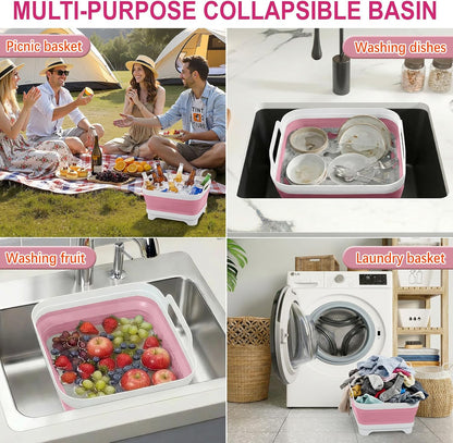Yecuip Collapsible Wash Basin for Baby Bottles with Drying Rack – 2.4 Gallon Foldable Dish Tub with Handles, Portable RV Camping Sink & Space-Saving Wash Bin with Lid for Kitchen, Travel & Outdoor