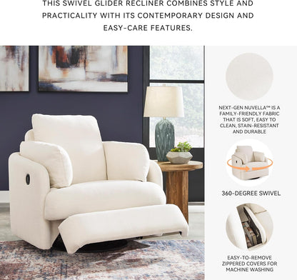 Signature Design by Ashley Modmax Coastal Press-Back Swivel Glider Rocker Recliner with Machine Washable Cover, Hidden Storage Compartments and 2 Bolster Pillows, Beige - Colors B