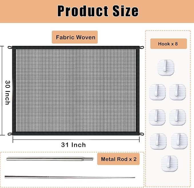 Mesh Dog Gate for Pets, Magic Pet Gate for The House, Portable Puppy Safety Fence Guard for Stairs and Doorways, Easy Install Anywhere, 31" W x 30" H, 8 Hooks