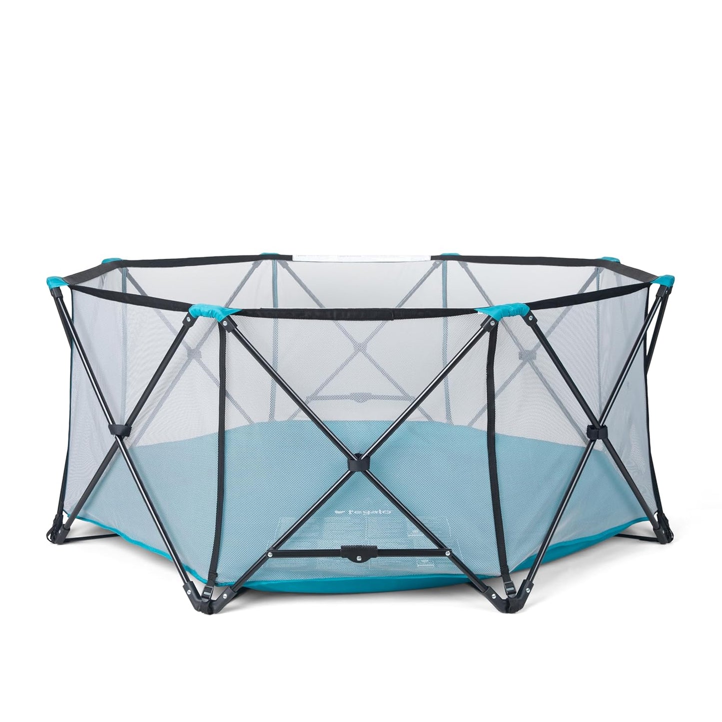 Regalo Safety My Play Deluxe Baby Playpen & Portable Play Yard with Canopy, Foldable 6-Panel Indoor Outdoor Playpen for Babies & Toddlers, Mesh Sides, Washable Nylon Bottom, 48", Aqua/Black