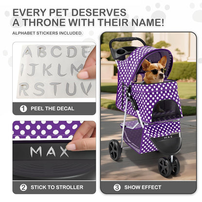MoNiBloom Foldable Pet Stroller with Weather Cover, 3 Wheels Pet Strolling Cart for Small/Medium Dogs and Cats with Storage Basket and Cup Holder, Breathable and Visible Mesh for All-Season, Black
