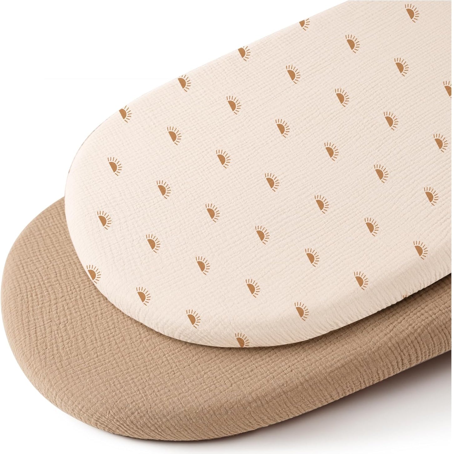 Konssy Muslin Fitted Bassinet Sheets 2 Pack for Baby Girl Boy, Soft Bedside Sleeper Bassinet Sheets Fit for Baby Bassinets, Moses Basket Oval Rectangle Pad/Mattress