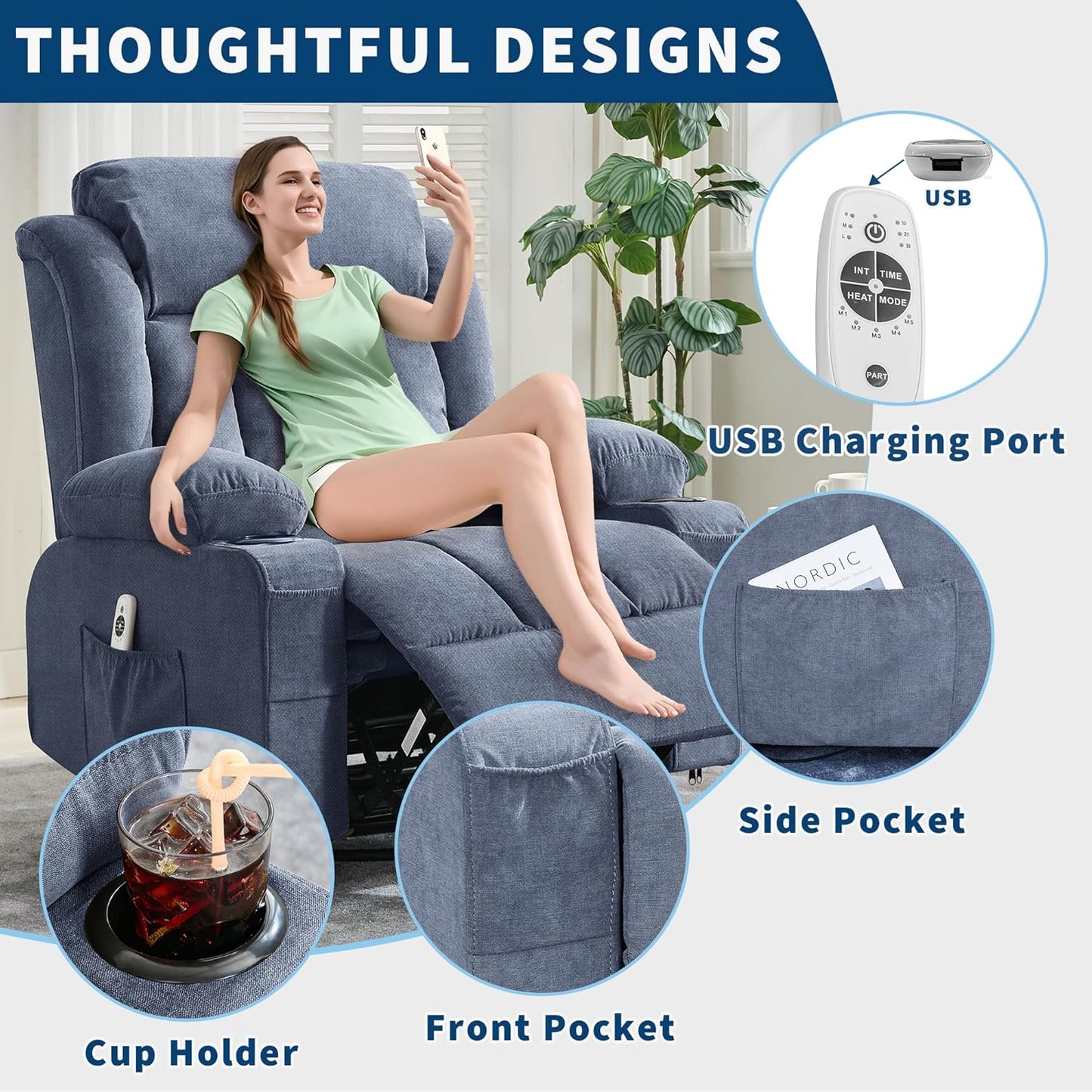 GarveeLife Rocking Recliner Chair for Nursery Glider Recliner with Cup Holder Swivel Rocker with Upholstered Deep Seat Comfy Single Sofa for Living Room Grey