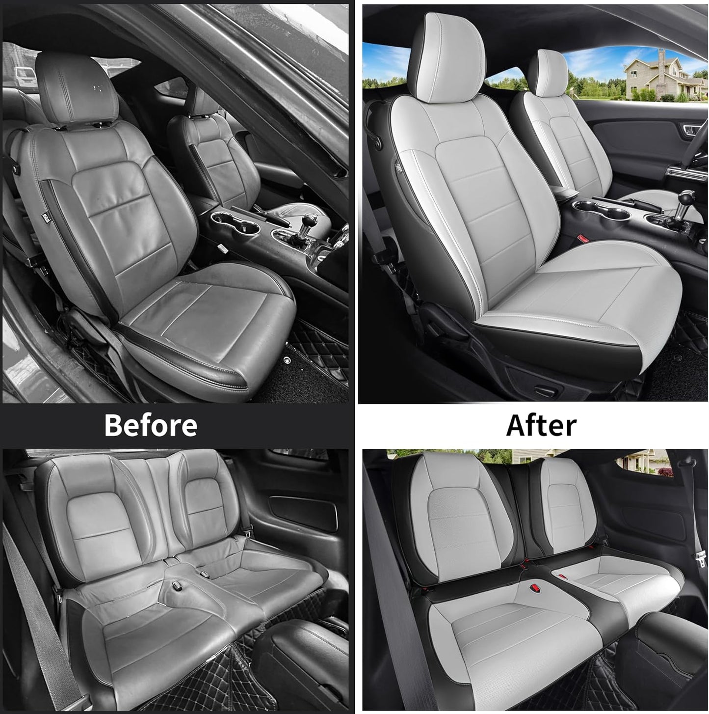 Custom Fit Ford Mustang Convertible Seat Cover 2015 2016 2017 2018 2019 2020 2021 2022 2023 2024 2025 2026, Faux Leather Car Seat Cover Full Set (Convertible-Red+Balck)