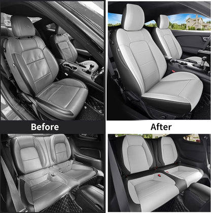 Custom Fit Ford Mustang Convertible Seat Cover 2015 2016 2017 2018 2019 2020 2021 2022 2023 2024 2025 2026, Faux Leather Car Seat Cover Full Set (Convertible-Red+Balck)