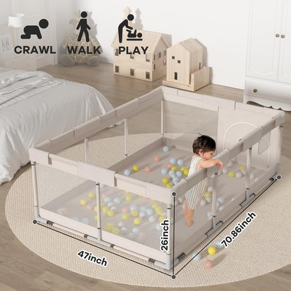 ZEEBABA Baby Playpen with Mat, Playpen for Babies and Toddlers, Small Baby Play Pens, Play Yard for Infants with Play Mat, 47x47inch Playard with Gate