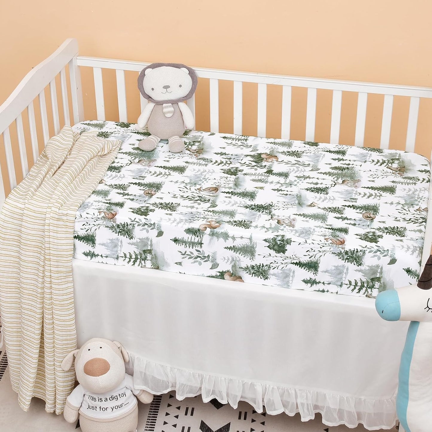 PHF 3 Pack Soft Mini Crib Sheets, Floral & Animal Pack N Play Sheets for Baby Boys Girls, No Slip Universal Fit for Pack N Play, Playard, Portable and Mini Crib Mattresses,Floral & Animal