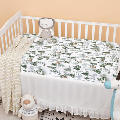 PHF 3 Pack Soft Mini Crib Sheets, Floral & Animal Pack N Play Sheets for Baby Boys Girls, No Slip Universal Fit for Pack N Play, Playard, Portable and Mini Crib Mattresses,Floral & Animal