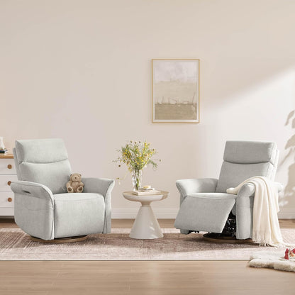 CHITA Power Recliner Chair, Electric Triple-Motor Swivel Glider Nursery Rocking Chair with Adjustable Power Headrest and Lumbar Support, GREENGARD Gold Certified, Solid Wood Base, Khaki Grey