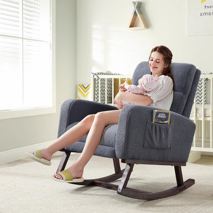 HCHAIRH Rocking Chair Nursery, Nursing Rocking Chairs with Foot Rest for Mom Nursery, Glider Rocker Chair with Footrest and High Backrest for Living Room, Bedroom, Beige