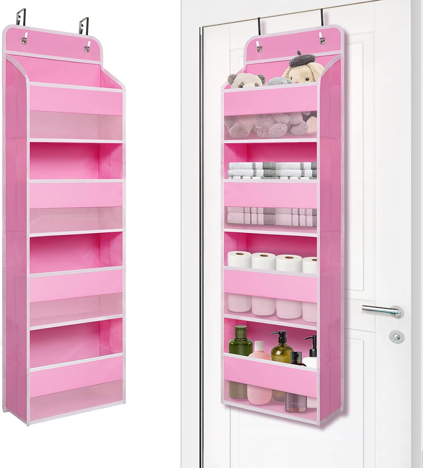 Giraffe Creation Over Door Organizer with 4 Large Capacity Pockets, Hanging Organizer Storage for Closet Bathroom Nursery Bedroom Dorm, Toys Cosmetics Sundries and Baby Essentials, Pink