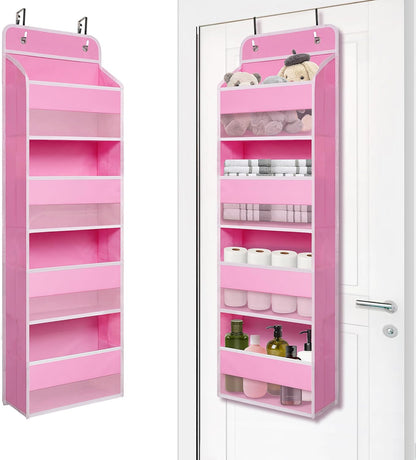 Giraffe Creation Over Door Organizer with 4 Large Capacity Pockets, Hanging Organizer Storage for Closet Bathroom Nursery Bedroom Dorm, Toys Cosmetics Sundries and Baby Essentials, Pink