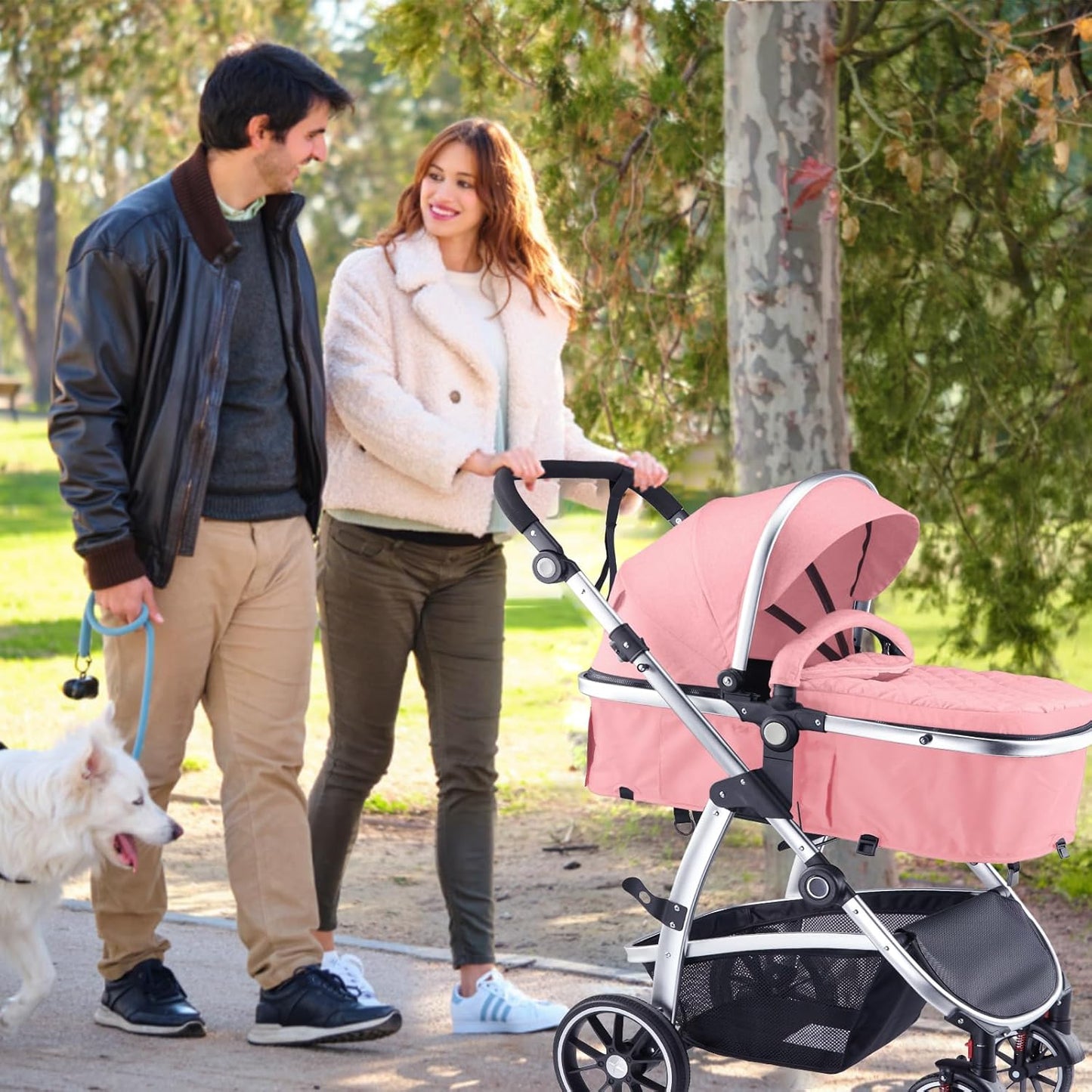 Baby Stroller, 2-in-1 Reversible Toddler Seat with Lie-Flat Mode, Foldable Infant Stroller with Canopy, One Button Brake, Adjustable Handle, Newborn Pushchair (Black B)