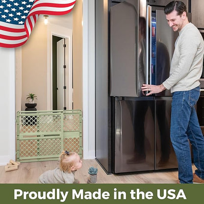 Toddleroo by North States - ReNew 100% Recycled Plastic Baby Gate for Doorway; Sturdy for Indoor & Outdoor Use: Pressure Mounted, No Drill Gate; Made in USA; 26" to 42" Wide, 26" Tall; Sea Grass Green