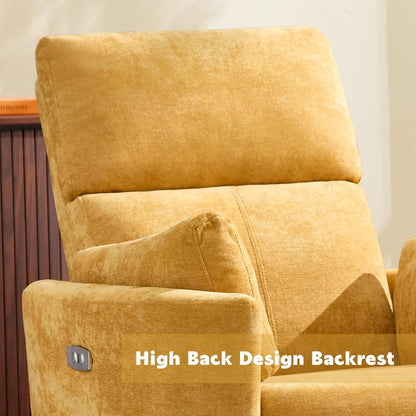 Power Recliner,Nursery Swivel Glider Rocking Chair with USB Port,Upholstered Adult Electric Recliner Rocking Chair with 2 Pillows for Living Room Bedroom (Beige Corduroy, Power-Driven)