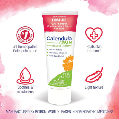 Boiron Calendula Cream for First Aid, Minor Burns, Cuts, Scrapes, Insect Bits and Sunburn - 2.5 oz