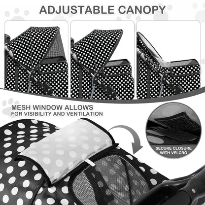 MoNiBloom Foldable Pet Stroller with Weather Cover, 3 Wheels Pet Strolling Cart for Small/Medium Dogs and Cats with Storage Basket and Cup Holder, Breathable and Visible Mesh for All-Season, Black