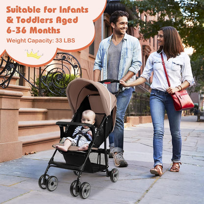 HONEY JOY Lightweight Stroller, Compact Travel Stroller for Airplane, Toddler Fold Pushchair w/Adjustable Canopy & Backrest, Storage Basket, Umbrella Stroller for Infants (Gray)
