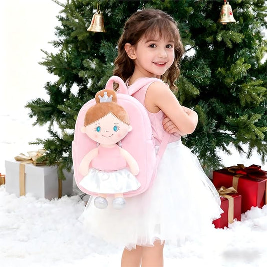 Gloveleya Toddler Backpack with Rag Doll Baby Gifts Angel Girl Pink
