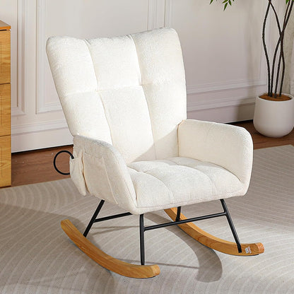 Rocking Chair Nursery with Airbag, Comfy Modern Nursery Rocking Reading Chair indoor with Footrest, Cozy Upholstered Glider Rocker Chairs for Living Room Bedroom Offices(Chenille, Dark Grey)