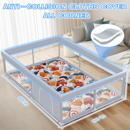 XVISHX Baby Playpen 50 x 50 Inch Play Pen Playards, Playpen for Babies and Toddlers, Baby Playard for Indoor & Outdoor Active Center Game Fence, with Skin-Friendly Fabric and Soft Breathable Mesh Grey